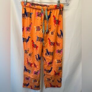 Anthropologie Patchwork Llama Lounge Pants Women’s XS Orange Pull On Drawstring